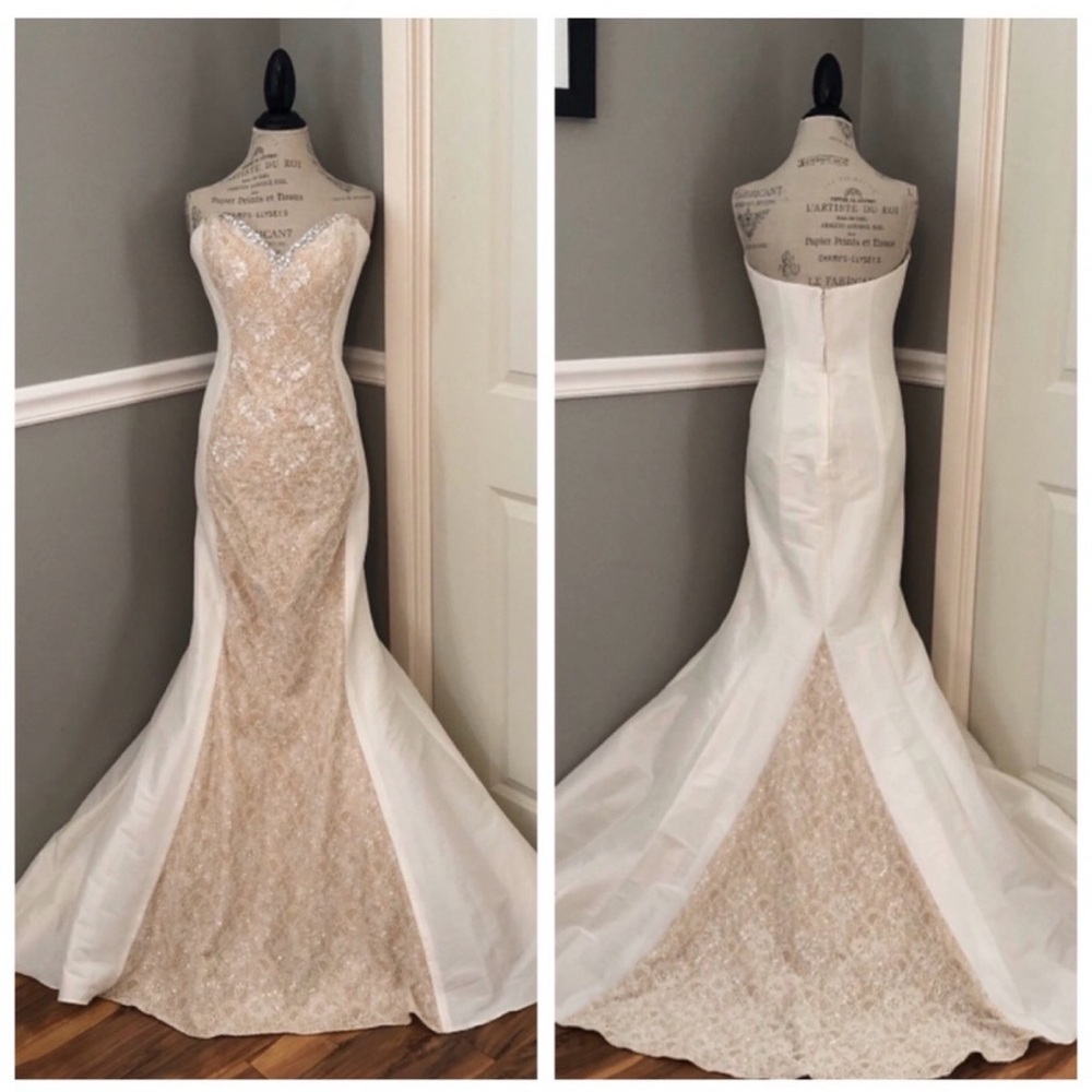 NEW JOVANI SZ 6 COUTURE LTD ED IVORY JEWELED LACE EVENING GOWN